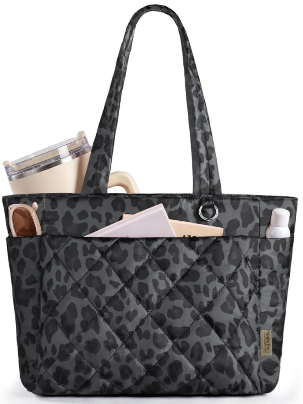 Lightweight Quilted Puffer Tote Bag with Zipper, Multi-Pocket